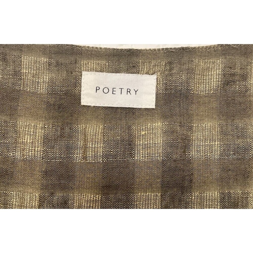 POETRY Green Tiered Check Midi Maxi Dress Crinkle Linen Blend Lined Pockets 10 - Picture 10 of 13